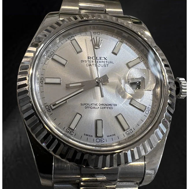Heren Rolex Datejust zilveren lichtgevende wijzerplaat 41 mm stalen horloge