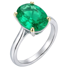 Afbeelding in Gallery-weergave laden, Smaragd Ovaal Edelsteen Ring in Tweekleurig 14K Goud – vooraanzicht
