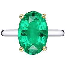 Afbeelding in Gallery-weergave laden, Edelsteen Ring Tweekleurig 14K Goud met Smaragd – hoekaanzicht