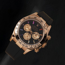 Afbeelding in Gallery-weergave laden, Rolex Cosmograph Daytona 116515LN 40 mm Zwarte Diamanten Wijzerplaat met Regenboog Uurmarkeringen Zwarte Oysterflex-band