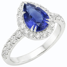 Afbeelding in Gallery-weergave laden, Jubileum Halo Blauwe Saffier Ring 4.50 Karaat & Pave Set Peer
