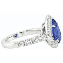 Afbeelding in Gallery-weergave laden, Jubileum Halo Blauwe Saffier Ring 4.50 Karaat & Pave Set Peer
