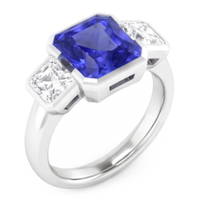 Afbeelding in Gallery-weergave laden, Jubileumring Asscher Diamant Stralende Saffier 3 Karaat 3 Steen