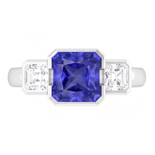 Afbeelding in Gallery-weergave laden, Jubileumring Asscher Diamant Stralende Saffier 3 Karaat 3 Steen