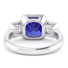 Afbeelding in Gallery-weergave laden, Jubileumring Asscher Diamant Stralende Saffier 3 Karaat 3 Steen