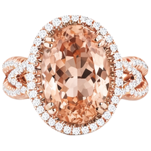 Afbeelding in Gallery-weergave laden, Jubileumring Halo 14 kt Morganiet en Natuurlijke echte diamanten ( niet in een laboratorium gekweekt ) roségoud