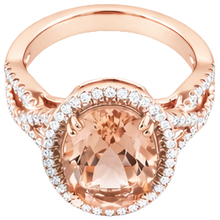 Afbeelding in Gallery-weergave laden, Jubileumring Halo 14 kt Morganiet en Natuurlijke echte diamanten ( niet in een laboratorium gekweekt ) roségoud