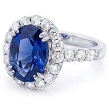 Afbeelding in Gallery-weergave laden, 9.75 Ct Ceylonsaffier en natuurlijke uit de aarde gewonnen diamanten jubileumring
