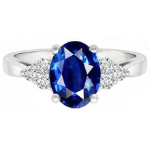 Afbeelding in Gallery-weergave laden, Kathedraal Zetting Ovale Ceylonese Saffier & Natuurlijke uit de aarde gewonnen Diamanten Ring Witgoud