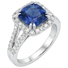 Afbeelding in Gallery-weergave laden, Kussen Ceylon Sapphire Diamanten Ring Accenten 3 Karaat WG 14K