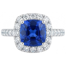 Afbeelding in Gallery-weergave laden, Kussen Ceylon blauwe saffier met Natuurlijke echte diamanten ( niet in een laboratorium gekweekt ) 2,50 ct. Ring