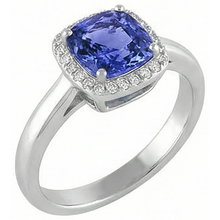 Afbeelding in Gallery-weergave laden, echte round tanzaniet 6.50karaat ring close-up detail