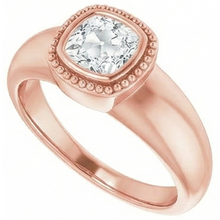Afbeelding in Gallery-weergave laden, Kussen Oude Mijnwerker Natuurlijke uit de aarde gewonnen Diamanten Solitaire Ring Lunette met Kraaltjes Stijl 2 Karaat