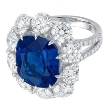 Afbeelding in Gallery-weergave laden, Kussen Saffier En Ronde Natuurlijke uit de aarde gewonnen Diamanten 10.50 Ct Ring Witgoud 14K