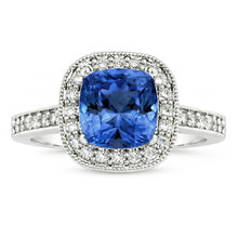 Afbeelding in Gallery-weergave laden, Kussen Sri Lanka Blauwe Saffier Diamanten 3.40 Ct Ring Wit Goud 14K