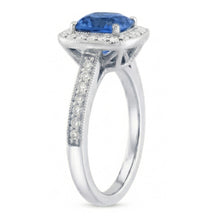 Afbeelding in Gallery-weergave laden, Kussen Sri Lanka Blauwe Saffier Diamanten 3.40 Ct Ring Wit Goud 14K