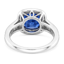 Afbeelding in Gallery-weergave laden, Kussen Sri Lanka Blauwe Saffier Diamanten 3.40 Ct Ring Wit Goud 14K
