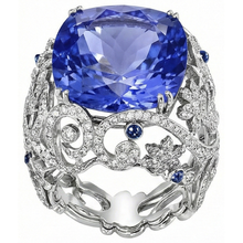Afbeelding in Gallery-weergave laden, Kussen Sri Lanka Saffier Natuurlijke uit de aarde gewonnen Diamanten Witgoud 14K Ring 8.51 Ct