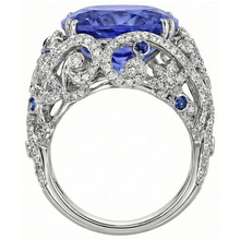 Afbeelding in Gallery-weergave laden, Kussen Sri Lanka Saffier Natuurlijke uit de aarde gewonnen Diamanten Witgoud 14K Ring 8.51 Ct