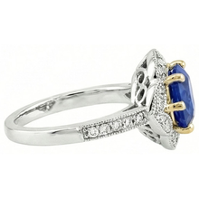 Afbeelding in Gallery-weergave laden, Kussen Sri Lanka Saffier Natuurlijk uit de aarde gewonnen Diamanten Ring 5.66 Ct. Tweekleurig Goud