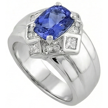 Afbeelding in Gallery-weergave laden, echte round tanzaniet 5karaat ring close-up detail