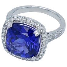 Afbeelding in Gallery-weergave laden, echte round tanzaniet 6.50karaat ring close-up detail