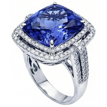 Afbeelding in Gallery-weergave laden, echte round tanzaniet 4.50karaat ring close-up detail