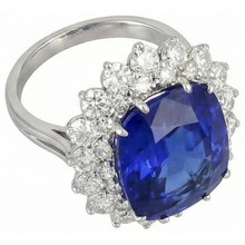 Afbeelding in Gallery-weergave laden, Kussen Tanzaniet met ronde Natuurlijke echte diamanten ( niet in een laboratorium gekweekt ) 5 kt ring nieuw wit goud 14k