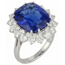 Afbeelding in Gallery-weergave laden, Kussen Tanzaniet met ronde Natuurlijke echte diamanten ( niet in een laboratorium gekweekt ) 5 kt ring nieuw wit goud 14k