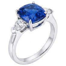 Afbeelding in Gallery-weergave laden, Kussen geslepen Sri Lankaanse saffier Natuurlijke echte diamanten ( niet in een laboratorium gekweekt ) ring wit goud 14K 5 Ct