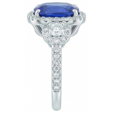 Afbeelding in Gallery-weergave laden, Kussenslijpsel Sri Lankaanse Saffier Natuurlijke uit de aarde gewonnen Diamanten Ring Witgoud 14K 5 Ct