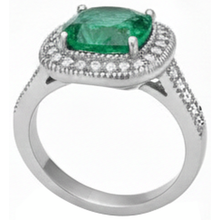Afbeelding in Gallery-weergave laden, Kussen geslepen groene smaragd en Natuurlijke echte diamant ( niet in het laboratorium gekweekt ) trouwring wit goud 14K 6,5 ct