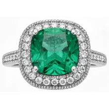 Afbeelding in Gallery-weergave laden, Kussen geslepen groene smaragd en Natuurlijke echte diamant ( niet in het laboratorium gekweekt ) trouwring wit goud 14K 6,5 ct