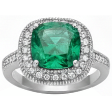 Afbeelding in Gallery-weergave laden, Kussen geslepen groene smaragd en Natuurlijke echte diamant ( niet in het laboratorium gekweekt ) trouwring wit goud 14K 6,5 ct