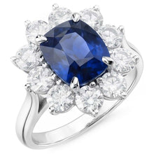 Afbeelding in Gallery-weergave laden, Kussen geslepen saffier met Natuurlijke echte diamanten ( niet in een laboratorium gekweekt ) 3,50 ct jubileum ring wit