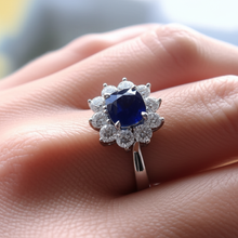 Afbeelding in Gallery-weergave laden, Kussen geslepen saffier met Natuurlijke echte diamanten ( niet in een laboratorium gekweekt ) 3,50 ct jubileum ring wit