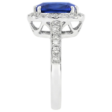 Afbeelding in Gallery-weergave laden, Ring met blauwe saffier (kussen- en ronde slijpvorm), 4.55 karaat natuurlijke uit de aarde gewonnen diamanten, 14K WG