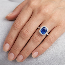 Afbeelding in Gallery-weergave laden, Kussen Ceylon Sapphire Diamanten Ring Gouden Sieraden 3.00 Ct
