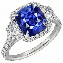 Afbeelding in Gallery-weergave laden, Kussengeslepen Saffier En Diamanten Ring