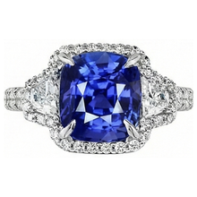 Afbeelding in Gallery-weergave laden, Kussengeslepen Saffier En Diamanten Ring
