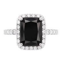 Afbeelding in Gallery-weergave laden, Damesring met zwarte diamant 7 karaat natuurlijke radiant halo 14k witgoud