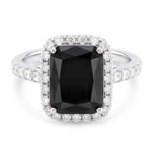 Afbeelding in Gallery-weergave laden, Damesring met zwarte diamant 7 karaat natuurlijke radiant halo 14k witgoud