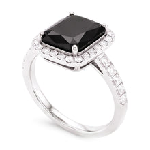 Afbeelding in Gallery-weergave laden, Damesring met zwarte diamant 7 karaat natuurlijke radiant halo 14k witgoud