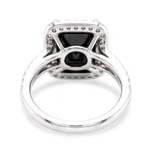 Afbeelding in Gallery-weergave laden, Damesring met zwarte diamant 7 karaat natuurlijke radiant halo 14k witgoud