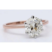 Afbeelding in Gallery-weergave laden, Antiek Cushion Diamant ring in 14 Karaat Tweekleurig Goud – hoekaanzicht