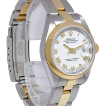 Afbeelding in Gallery-weergave laden, Lunette Witte Romeinse Wijzerplaat Datumjust Rolex Horloge roestvrij staal & Gouden Armband