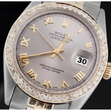 Afbeelding in Gallery-weergave laden, Rolex Datejust Tweekleurig Herenhorloge met Grijze Romeinse Wijzerplaat, Diamanten Lunette en Snelinstelling van de Datum