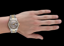 Afbeelding in Gallery-weergave laden, Mannen grijze Romeinse wijzerplaat Natuurlijke echte diamant ( niet in het laboratorium gekweekt )en rand Datumjust horloge tweekleurige Rolex SNELLE INSTELLING