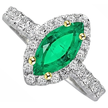 Afbeelding in Gallery-weergave laden, Smaragd Edelsteen Ring 3-karaat Tweekleurig 14K Goud – zijaanzicht