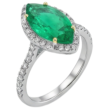 Afbeelding in Gallery-weergave laden, Fijne Smaragd Marquise Gekleurde Steen Ring in Tweekleurig 14K Goud – zijaanzicht